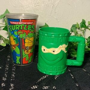 2 Vintage Plastic TMNT Kids Cups Teenage Mutant Ninja Turtles Collectibles 1991